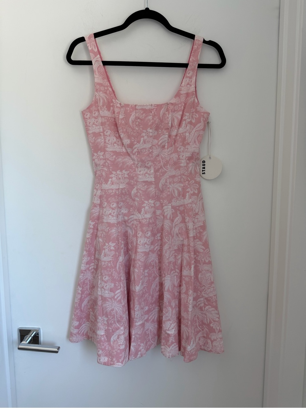 Staud NWT 0 Wells Mini Dress in Pink Cherry Blossom Ivory Toile - Picture 2 of 8